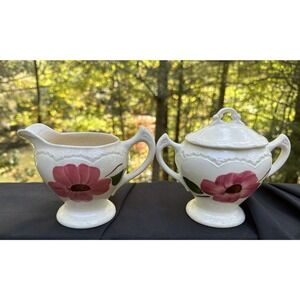 Vintage Three Piece Blue Ridge Southern Pottery Sugar Bowl W/ Lid Creamer -S51